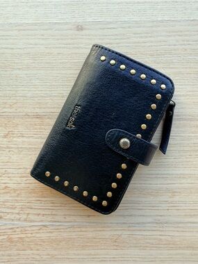 The Sak Black Leather Studded Snap Wallet